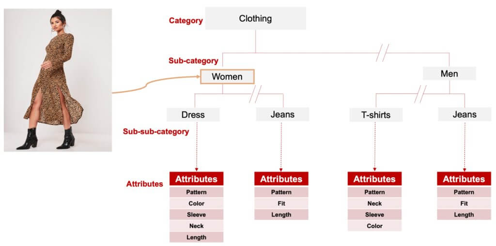Diagram describing the attribute extraction using AI