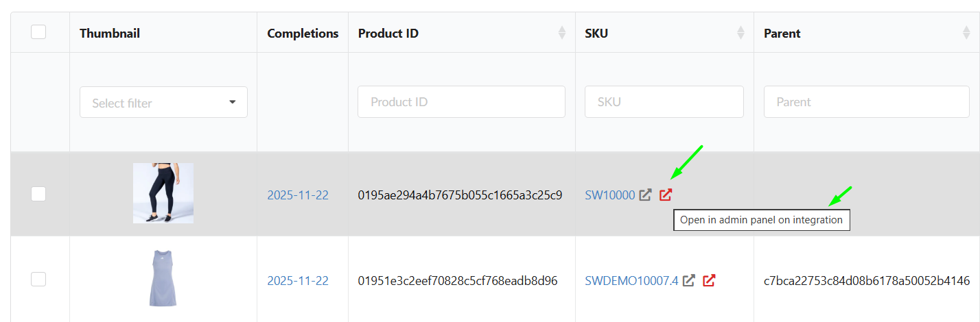 Three-filter multi-store management panel in Fozzels Catalog and Flow List