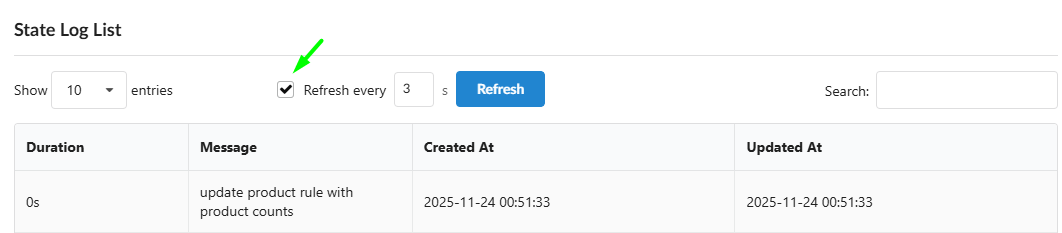 Auto-refresh enabled by default on the Fozzels State Log List