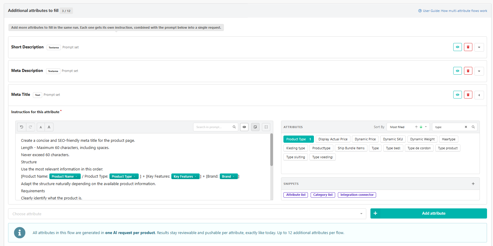 Additional attributes to fill: aggiungi fino a 12 attributi, ciascuno con la propria istruzione