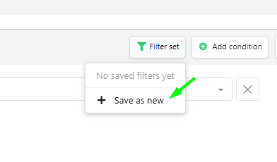 Salvare una combinazione di filtri tramite Filter set, Save as new